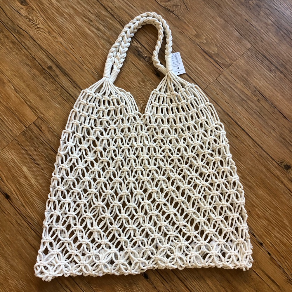 Elegant Cream Macrame Tote Bag